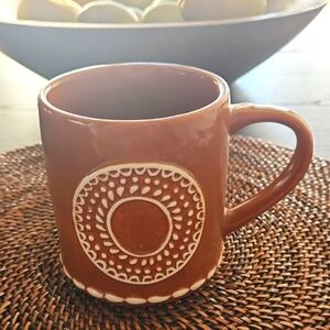 Pottery Barn, Gingerbread Brown & White Ceramic Mug letter "O" NWT
